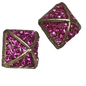 Pendientes All the Rage Tachuelas Rosa Estrás Pavé Oro Pirámide Nuevo Sin Etiqueta - Imagen 1 de 7