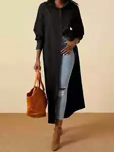 Plus Size 3X Black Maxi Button-Up Shirt Dress – Casual Chic Duster Look - Picture 1 of 4