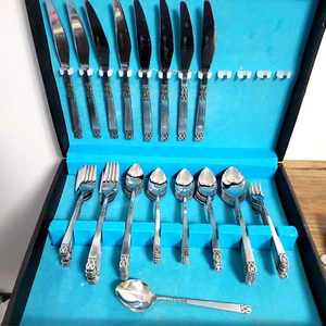 Vtg 65pc. ORLEANS Stainless Steel Flatware Japan Complete Serv. for 8 Set w/Box - Picture 1 of 13
