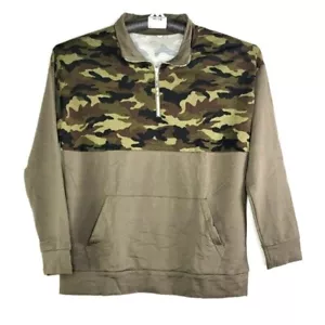 Sudadera Pullover 1/4 Cremallera Camuflada Bolsillo Para Hombre Talla Pequeña Verde 2 Tonos - Imagen 1 de 7