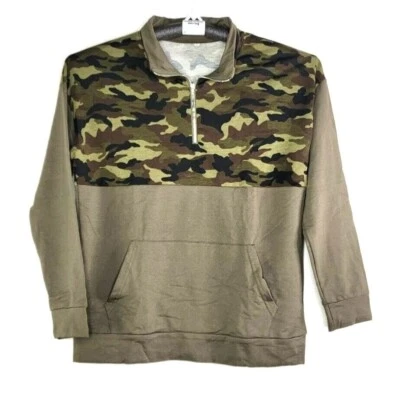 Sudadera Pullover 1/4 Cremallera Camuflada Bolsillo Para Hombre Talla Pequeña Verde 2 Tonos Foto 1 de 4