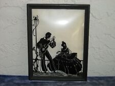 * Vintage Silhouette Reverse Painting #34  Serenading Couple Convex Glass