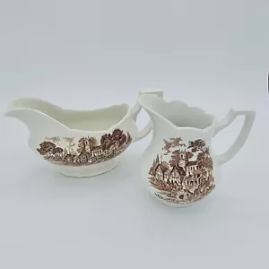 Milk Jug & Gravy Boat Ironstone J&G Meakin Royal Staffordshire Brown White - Picture 1 of 9