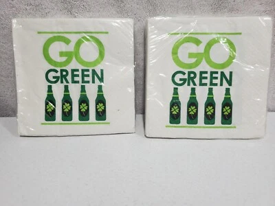 2 Packs "Go Green" Irish Cocktail Beverage Napkins 18 Ct Each 2-Ply 10x10 - Image 1 of 4