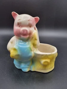 Vintage Shawnee Veramic Planter Succulent Pottery Pig Piglet Next To Tree Stump - Picture 1 of 7