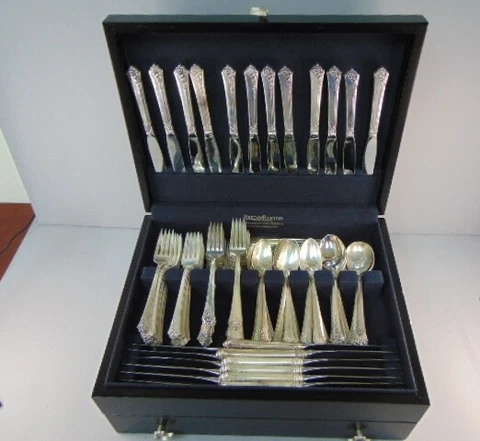 Vintage Heirloom Sterling Silver Damask Rose Flatware Set 179pcs 16.5lbs Cover