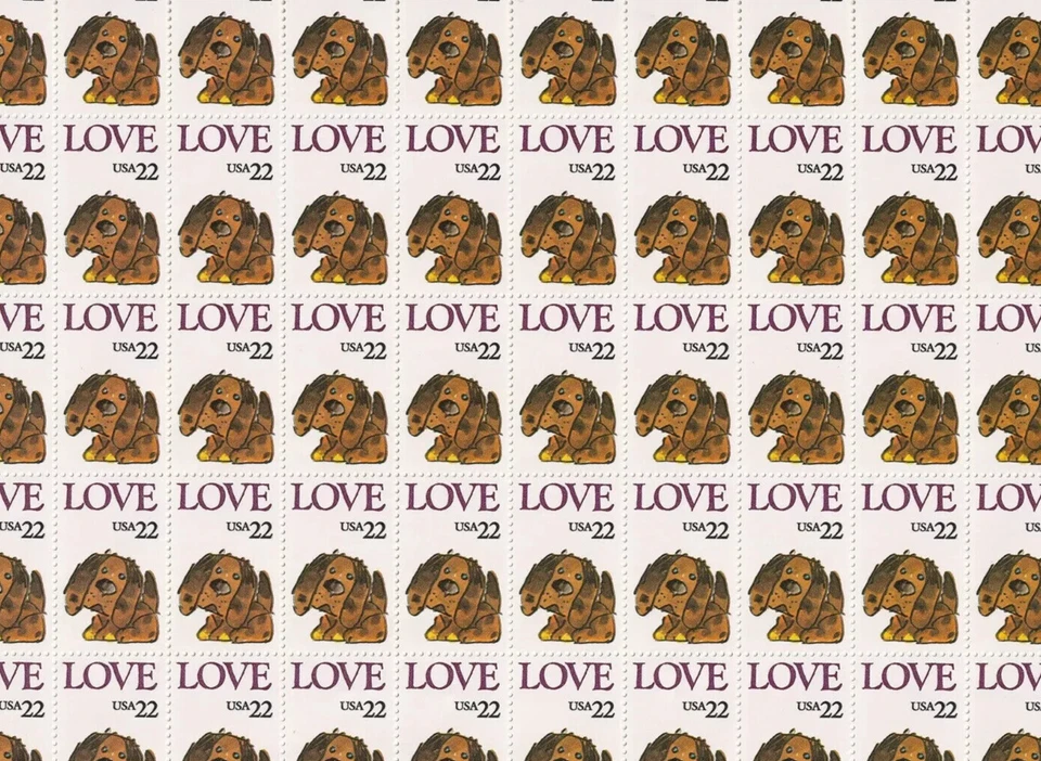 #2202 Puppy Love 1986 22 cent full mint sheet of 50 stamps MNH OG - Image 1 of 1