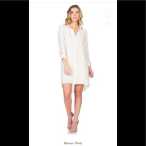 $174 Maven West Womens Shirt Dress Size M White beige striped F47 LINEN LINED - Picture 1 of 9