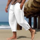 Mens Cotton Linen Harem Pants Lightweight Loose Beach Yoga Trousers Drawstring