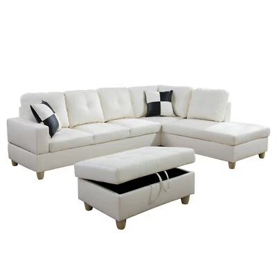 Hot White Faux Leather 3-Piece Couch Living Room Sofa Set - Image 1 of 4