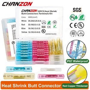 20/50PCS Heat Shrink Butt Wire Splice Crimp Connectors Solder Seal Terminals Kit - Bild 1 von 10