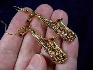 (M-15-D) ALTO SAX Saxophone EARRINGS  24k gold plate JEWELRY minitaure saxes