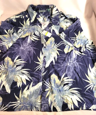 全新带标签 Cubavera Big & Tall 男式蓝色 Fronds 夏威夷休闲纽扣 5XL — 第 1/4 张图片