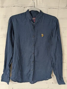 RALPH LAUREN Polo blu lino bottoni top camicia 100% lino estate uomo S - Foto 1 di 6