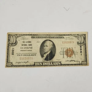 1929 $10 bill. the Luzerne National Bank Luzerne Pennsylvania note.  - Picture 1 of 10
