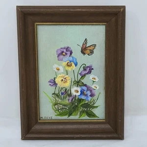 VINTAGE M. BEYE WILDE BLUMEN & SCHMETTERLING GERAHMT KLEINES ÖLKUNSTGEMÄLDE 9x7" - Bild 1 von 7