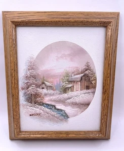 Vtg Zeller Signed Winter Snow Scene Landscape Painting Realism Folk Art Framed - Picture 1 of 6