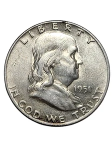 1951 D Franklin Half Dollar 50c USA Münze 90% Silber - SCHÖNE GLOCKENLINIEN! - Bild 1 von 8