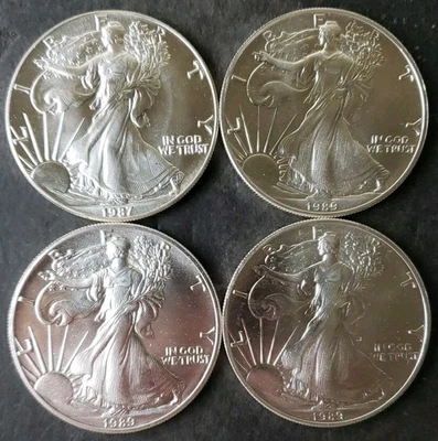 One 1987 and Three 1989 $1 American Silver Eagle Dollars - Image 1 of 3
