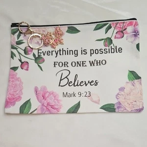 Bolso de Maquillaje Bíblico Cristiano Floral Estuche de Cosméticos Motivacional con Llavero Dije - Imagen 1 de 5