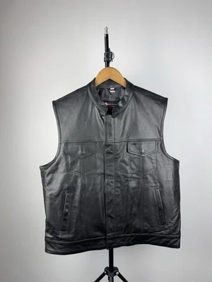 Vintage 90s Genuine Leather MOTO Vest Rock Punk Rick Chrome Biker Men’s XL SIZE - Image 1 of 4