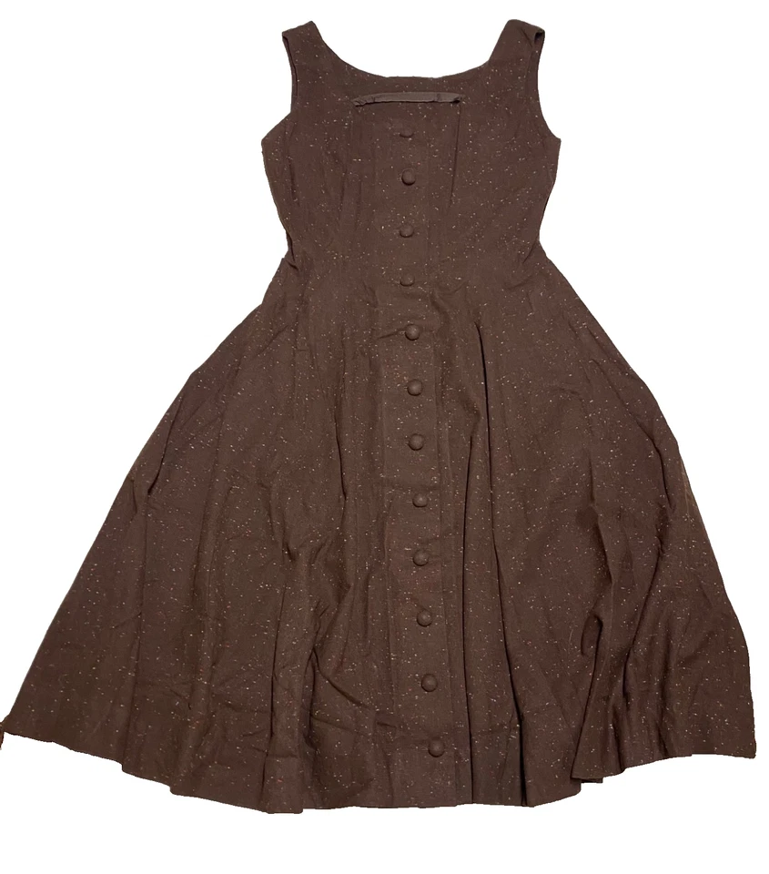 Vestido de Sol Falda Circular Vintage Años 50 Hecho en Casa Rockabilly Marrón Lana Años 50 Columpio Foto 1 de 4