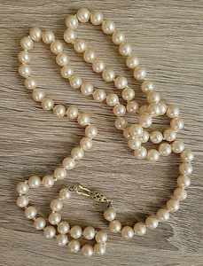  Vintage beige Glasperlen handgeknüpft Halskette 30 Zoll Hochzeit Braut Braut  - Bild 1 von 5