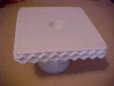VTG Indiana Glass Milkglass Pedestal Square Cake Stand - Image 1 of 4
