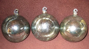 CHRISTMAS ORNAMENTS, 3 HAND BLOWN GLASS 3 3/4", MOTTLED TRANSLUCENT SILVER - Picture 1 of 8
