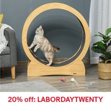 Cat Exercise Wheel Treadmill with Natural Wood Grain, Cat Spinning Wheel