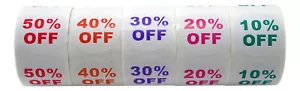 1 Set (5 Rotoli) di Etichette Sconto "10-50% OFF" (500 lbls/ea, 1,5") Senza BPA - Foto 1 di 2