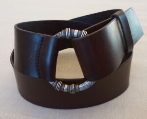 Silpada Designs 2"W Italian Leather Belt W/Circular Buckle Brown/Silver XL EUC