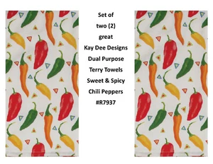 KAY DEE DESIGNS "Spicy Chili Pepper" R7937 Dos Toallas de Terry Doble Propósito ~ 16"x26′′ - Imagen 1 de 2