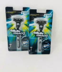 2x Gillette Mach3 Razor Blade Handle Include Refill Cartridge Gel Strip Glides - Picture 1 of 5