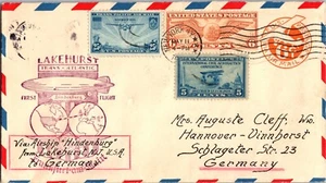 1936 USA NY Ozone Park L Hindenburg Zeppelin LZ 129 Mail FFC Cover NJ To Germany - Picture 1 of 2