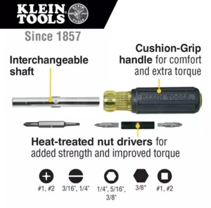Klein Tools Multi Bit Screwdriver Nut Driver Cushion Grip Handle Heavy Duty - Picture 1 of 8