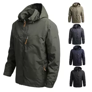 Mens Waterproof Windbreaker Rain Jacket Hooded Outdoor Coat ORDER 2 SIZES UP - Picture 1 of 11