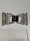 Vintage Silver Tone Faux Marcasite Onyx Bow Pin Brooch 1-7/8&quot; Costume Jewelry