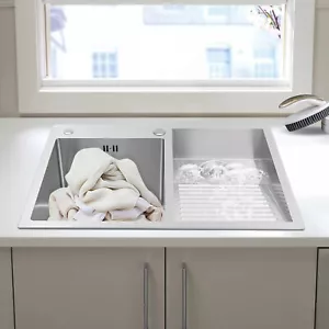 Double Laundry Sink Stainless Steel Laundry Sink W/ X-shaped Water Guiding Line - Picture 1 of 17
