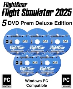 Pro Flight Simulator FlightGear 2025 DELUXE Edition Sim for Windows 11 10 PC DVD - Picture 1 of 12