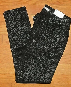 NWT Petite's Nine West Mid Rise Skinny Black Leopard Coated Size 8P Pants - Picture 1 of 5