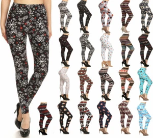 Womens High Waist Holiday Print Graphic Soft Leggings Reg and Plus Size - Picture 1 of 105