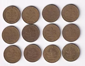 12 DEUTSCHLAND 10 PFENNIG MÜNZEN 1970-1972(2)-1976(2)-1978-1980(2)-1984-1986-1988-91 - Bild 1 von 2