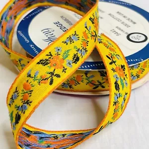 HTF Vintage OFFRAY bestickt BLUMEN Neuheit BAND gelb ORANGE ~ 10+ Yards - Bild 1 von 8