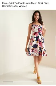 Old Navy Floral-Print Sz.M Tie-Front Linen-Blend Fit&Flare Cami Dress for Women - Picture 1 of 10