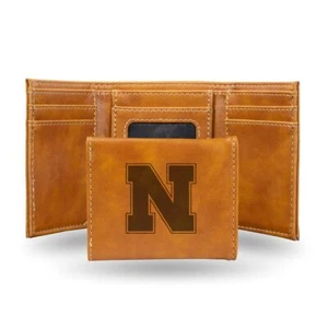 Nebraska Cornhuskers Laser Engraved Brown Synthetic Leather Trifold Wallet - Picture 1 of 6