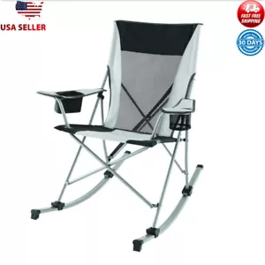 2 in 1 Mesh Rocking Camp Chair Foldable Durable Steel Frame Built-in Cup Holder - Picture 1 of 11