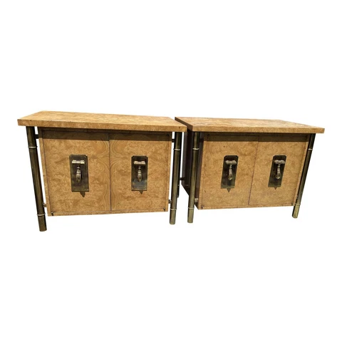 Vintage Mastercraft Tan Wood and Brass Columns Faux Bamboo Nightstands - a Pair Cover
