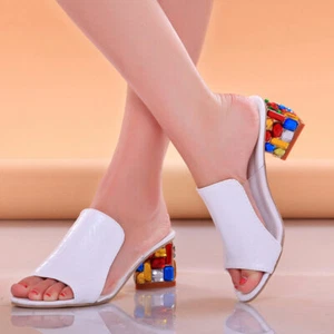 Women's Crystal Peep Toe Heels Slides White Sandals Shoe Sizes 8.5, 9.5, 10.5 - Picture 1 of 3