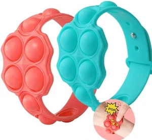 Pop it Fidget Band Wrist Silicone Toy Bubble Stress Kids Bracelet 2 Pack Gift - Picture 1 of 13